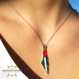 Palestine silver flag map enamel coloring with necklace خريطة فلسطين فضة العلم ملون مينا مع سنسال