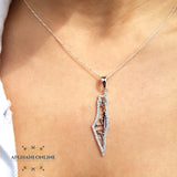 Palestine silver necklace with zircon -Silver Palestinian necklace - Palestine gift jewelry - map of Palestine - Afghani Jordan, Palestine trendy jewelry خارطة فلسطين سنسال - سنسال فلسطين فضة زركون - الافغاني - سنسال فلسطين - هدايا فلسطين