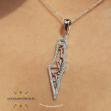 Palestine silver necklace with zircon -Silver Palestinian necklace - Palestine gift jewelry - map of Palestine - Afghani Jordan, Palestine trendy jewelry خارطة فلسطين سنسال - سنسال فلسطين فضة زركون - الافغاني - سنسال فلسطين - هدايا فلسطين