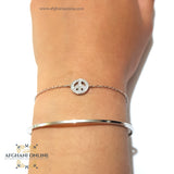 Silver peace sign cuff bangle bracelet - silver with gold plated bangle - Sterling silver 925 bracelet - afghani online - friends bracelet - luxuries bangle - trendy cuff bracelet - Palestine Silver - Jordan gifts - gifts for her - USA silver - الافغاني - اسوارة بانجل - بانجل علامة السلام - هدايا فضة - فضة مطلي ذهب - اسوارة بناتية - توصيل حول العالم