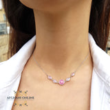 sterling silver pink rose quartz gemstones chain necklace - trendy jewelry with zircons - Jordan silver - afghani amman - layering necklace - USA trendy jewelry - best online jewelry shop -  سنسال روز كوارتز زهري فضة - الأفغاني عمان