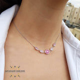 sterling silver pink rose quartz gemstones chain necklace - trendy jewelry with zircons - Jordan silver - afghani amman - layering necklace - USA trendy jewelry - best online jewelry shop -  سنسال روز كوارتز زهري فضة - الأفغاني عمان