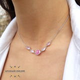 sterling silver pink rose quartz gemstones chain necklace - trendy jewelry with zircons - Jordan silver - afghani amman - layering necklace - USA trendy jewelry - best online jewelry shop -  سنسال روز كوارتز زهري فضة - الأفغاني عمان