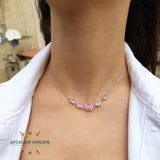 sterling silver pink rose quartz gemstones chain necklace - trendy jewelry with zircons - Jordan silver - afghani amman - layering necklace - USA trendy jewelry - best online jewelry shop -  سنسال روز كوارتز زهري فضة - الأفغاني عمان