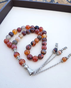 Prayer beads with name - agate rosary - USA rosary - Islamic prayer Tasbih - men gifts - Afghani online - agate gemstone - custom prayer beads - custom misbaha - مسبحة عقيق بني - إسم فضة مع مسبحة - مسبحة احجار كريمة - مسابح اسلامية فضة - الافغاني