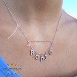 Name Necklace - silver customize - cubic zircon name necklace - handmade silver - Afghani online - layered necklace - Arabic Name Necklace - UAE necklace - Jordan Necklace -  Qatar Jewelry - initials with zircon - USA custom Jewelry - سنسال اسم - سنسال تفصيل - تفصيل اسم فضة مطلي ذهب - أحرف مع زركون - الافغاني