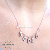 Name Necklace - silver customize - cubic zircon name necklace - handmade silver - Afghani online - layered necklace - Arabic Name Necklace - UAE necklace - Jordan Necklace -  Qatar Jewelry - initials with zircon - USA custom Jewelry - سنسال اسم - سنسال تفصيل - تفصيل اسم فضة مطلي ذهب - أحرف مع زركون - الافغاني