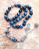 Snowflake obsidian gemstone rosary with silver 925 circle personalized engraving - Prayer beads with name - Islamic prayer Tasbih - Love quote in silver - Afghani online - Blue agate gemstone - custom prayer - custom misbaha - مسبحة حجر قطرات الثلج مع تفصيل اسم - مسبحة فضة - مسبحة عقيق - مسبحة احجار كريمة - مسابح اسلامية فضة - الافغاني