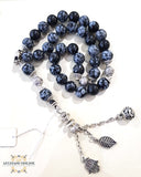 Snowflake obsidian gemstone rosary with silver 925 circle personalized engraving - Prayer beads with name - Islamic prayer Tasbih - Love quote in silver - Afghani online - Blue agate gemstone - custom prayer - custom misbaha - مسبحة حجر قطرات الثلج مع تفصيل اسم - مسبحة فضة - مسبحة عقيق - مسبحة احجار كريمة - مسابح اسلامية فضة - الافغاني