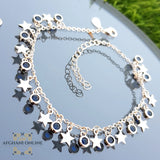 sterling silver Charm Stars chain bracelet - trendy jewelry with Sapphire gemstones - Jordan silver - afghani Amman - Trendy accessories - USA trendy jewelry - best online jewelry shop - أسوارة تشارم نجوم فضة - الأفغاني عمان