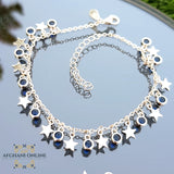 sterling silver Charm Stars chain bracelet - trendy jewelry with Sapphire gemstones - Jordan silver - afghani Amman - Trendy accessories - USA trendy jewelry - best online jewelry shop - أسوارة تشارم نجوم فضة - الأفغاني عمان