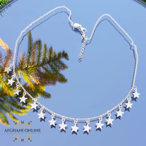 luxuries sterling silver stars charms chain necklace - trendy jewelry with cubic zirconia - Jordan silver - afghani Amman - layering necklace - USA trendy jewelry - best online jewelry shop - سنسال تشارم فضة نجوم - الأفغاني عمان