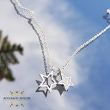 sterling silver Stars chain necklace - trendy jewelry with zircons - Jordan silver - afghani Amman - layering necklace - USA trendy jewelry - best online jewelry shop - سنسال نجوم فضة - الأفغاني عمان