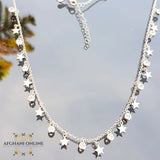 sterling silver stars charms chain necklace - gift for her - birthday jewelry gift - trendy jewelry with cubic zirconia - Jordan silver - afghani Amman - layering necklace - USA trendy jewelry - best online jewelry shop - سنسال تشارم فضة نجوم - الأفغاني عمان