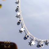 sterling silver stars charms chain necklace - gift for her - birthday jewelry gift - trendy jewelry with cubic zirconia - Jordan silver - afghani Amman - layering necklace - USA trendy jewelry - best online jewelry shop - سنسال تشارم فضة نجوم - الأفغاني عمان