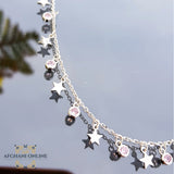 sterling silver stars charms chain necklace - gift for her - birthday jewelry gift - trendy jewelry with cubic zirconia - Jordan silver - afghani Amman - layering necklace - USA trendy jewelry - best online jewelry shop - سنسال تشارم فضة نجوم - الأفغاني عمان