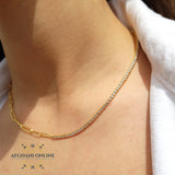 sterling silver gold plated Tennis chain necklace - trendy jewelry - layering necklace - USA trendy jewelry - best online jewelry shop - سنسال تنس فضة مطلي ذهب - الأفغاني