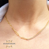 sterling silver gold plated Tennis chain necklace - trendy jewelry - layering necklace - USA trendy jewelry - best online jewelry shop - سنسال تنس فضة مطلي ذهب - الأفغاني