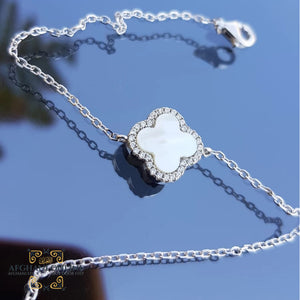 Silver bracelet - van cleef bracelet - cubic zirconia stones - 925 silver -  afghani online - USA bracelets - afghani Amman - اسوار فضة - اسوارة فان كليف - اسوارة زركون - افغاني اونلاين