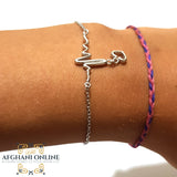 Silver sparkle heart beat with heart Bracelet, اسوارة فضة قلب مع نبض لامع  