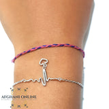 Silver sparkle heart beat with heart Bracelet, اسوارة فضة قلب مع نبض لامع  