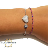 Silver bracelet, heart bracelet, zircons stones, 925 silver, afghani online, afghani Amman, اسوار فضة, اسوارة قلب, اسوارة زركون, افغاني اونلاين