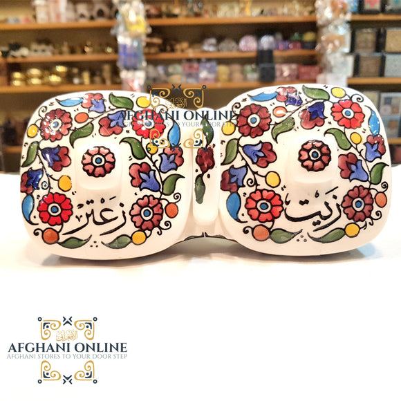 ceramic - oil pot - honey pot - makdous pot - yoghurt pot - jam pot cheese pot - handmade Palestine ceramic - set of 7 -Jordan -Afghani online - handmade ceramics - سيراميك يدوي زيت وزعتر - لبنة - زيتون - مربى - عسل -مقدوس - لبنة - الافغاني - الاردن - فلسطين